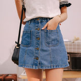 Single Button Pockets Blue Jean Skirt