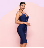 Elegant Sleeveless Gold Button Celebrity Party Dress