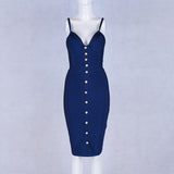 Elegant Sleeveless Gold Button Celebrity Party Dress