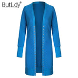Long Sweater Women Buttons Knitted Cardigan Long Sleeve Ribbed Neckline Knitwear Coat Winter 2018 Fashion Jumpers Ladies