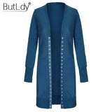 Long Sweater Women Buttons Knitted Cardigan Long Sleeve Ribbed Neckline Knitwear Coat Winter 2018 Fashion Jumpers Ladies