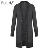 Long Sweater Women Buttons Knitted Cardigan Long Sleeve Ribbed Neckline Knitwear Coat Winter 2018 Fashion Jumpers Ladies