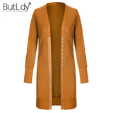Long Sweater Women Buttons Knitted Cardigan Long Sleeve Ribbed Neckline Knitwear Coat Winter 2018 Fashion Jumpers Ladies
