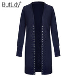 Long Sweater Women Buttons Knitted Cardigan Long Sleeve Ribbed Neckline Knitwear Coat Winter 2018 Fashion Jumpers Ladies