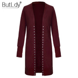 Long Sweater Women Buttons Knitted Cardigan Long Sleeve Ribbed Neckline Knitwear Coat Winter 2018 Fashion Jumpers Ladies
