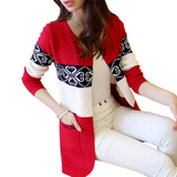Patchwork Retro pocket Fashion Leisure cardigan women