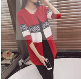 Patchwork Retro pocket Fashion Leisure cardigan women