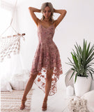 V-Neck Elegant Pink Lace Dress