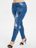Butterfly Distressed Embroidered Jeans Women