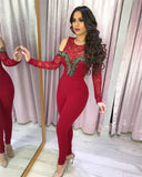 Red color lace overalls
