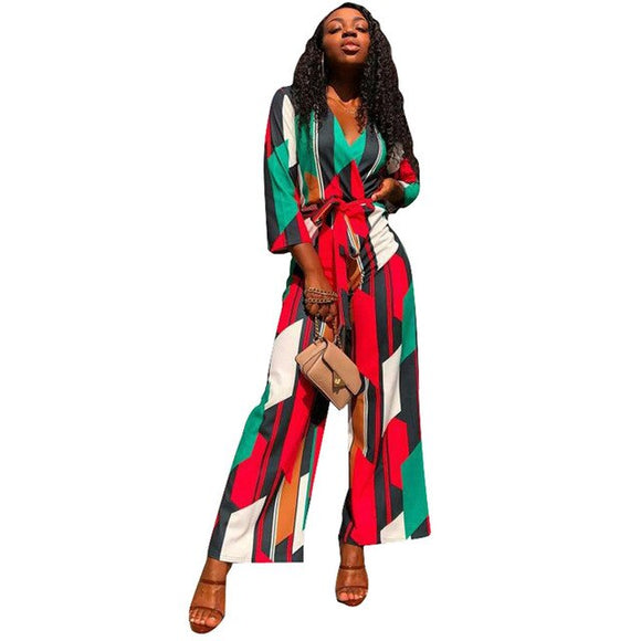 Colorful Striped Print Loose Jumpsuit