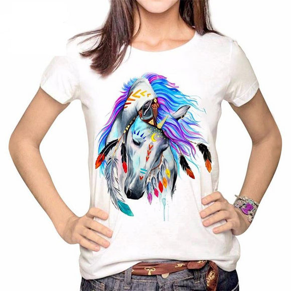Horse Printing Oil Paintin Women Tshirt